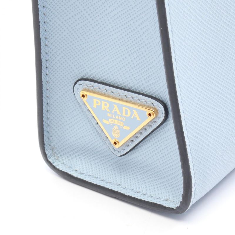 Prada Handbag 1ba333 Light Blue Leather Embossed Logo 2way Shoulder Bag Women's