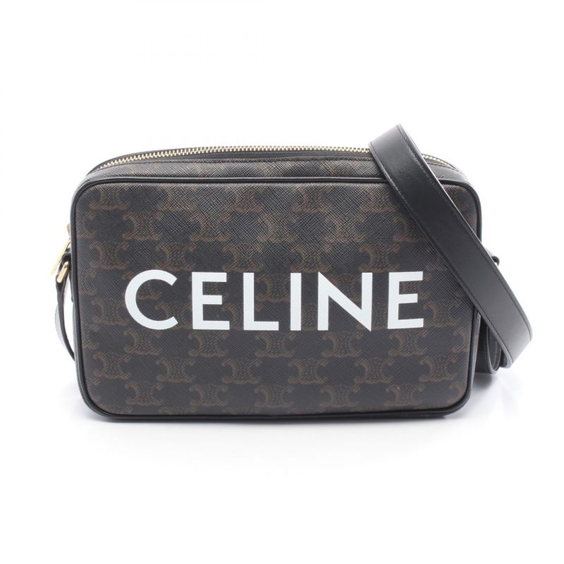 Celine Shoulder Bag Triomphe Medium Messenger Bag 194502 Black PVC Coated