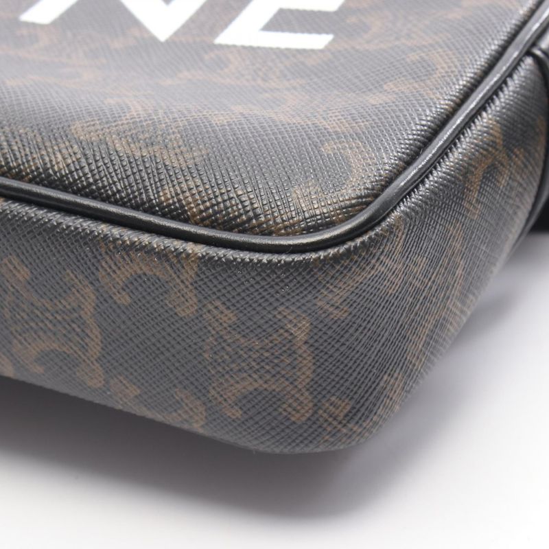 Celine Shoulder Bag Triomphe Medium Messenger Bag 194502 Black PVC Coated