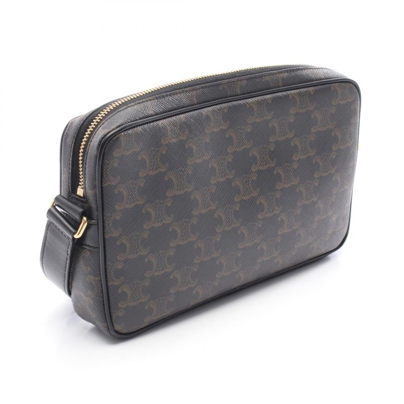 Celine Shoulder Bag Triomphe Medium Messenger Bag 194502 Black PVC Coated