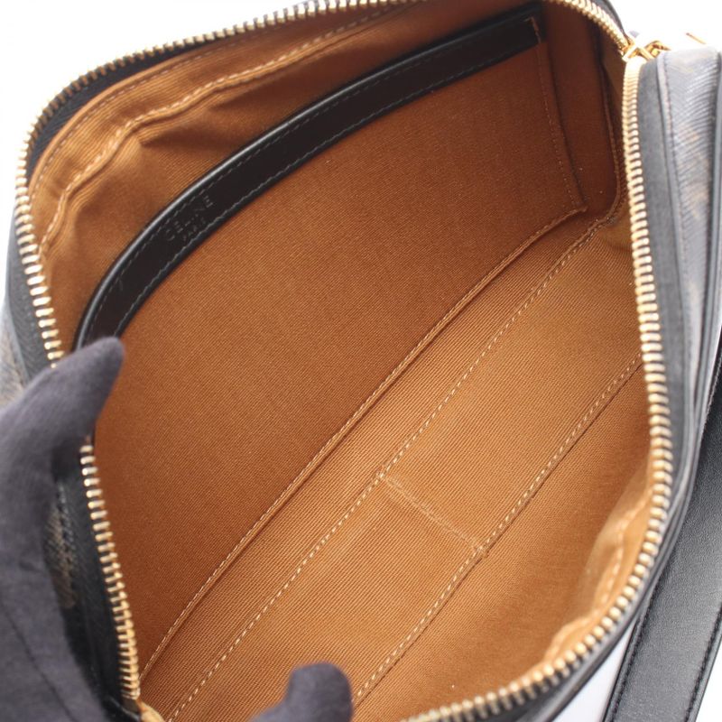 Celine Shoulder Bag Triomphe Medium Messenger Bag 194502 Black PVC Coated