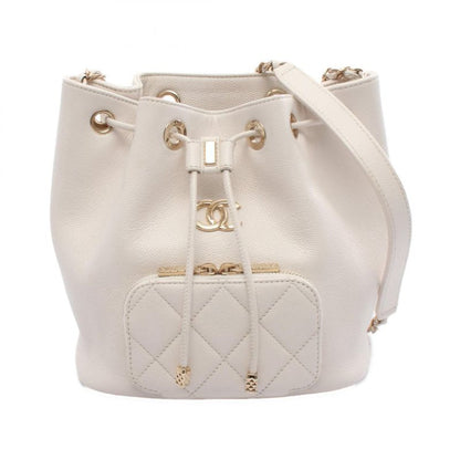Chanel Shoulder Bag Matelasse Bucket Bag As2353 White Leather Matelasse Bucket