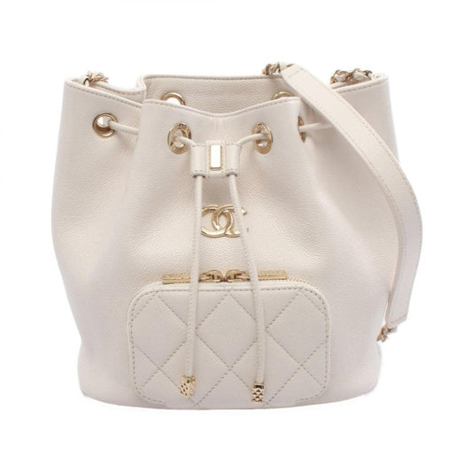 Chanel Shoulder Bag Matelasse Bucket Bag As2353 White Leather Matelasse Bucket