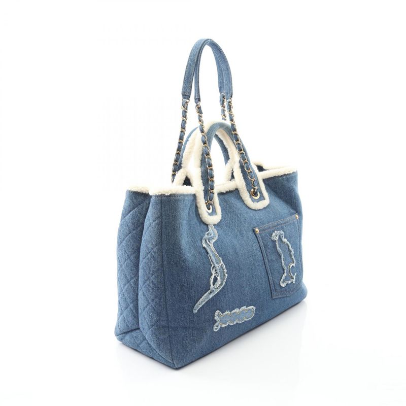 Chanel Tote Bag Large Shopping As0759 Denim Blue Mouton