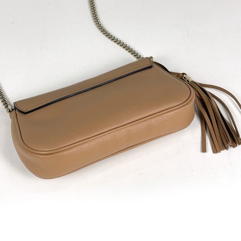 Gucci Soho Shoulder Bag Tassel Fringe Interlocking G Shoulder Bag Leather Camel