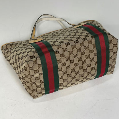 Gucci GG Pattern Tote Bag Sherry Line Enamel Tote Bag GG Canvas Beige Yellow