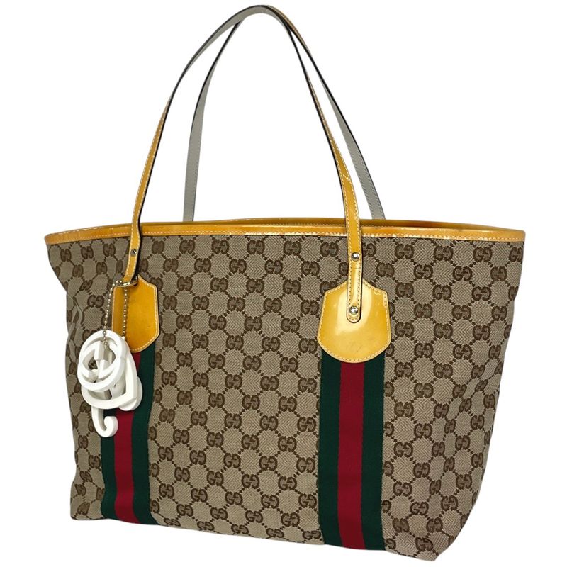 Gucci GG Pattern Tote Bag Sherry Line Enamel Tote Bag GG Canvas Beige Yellow