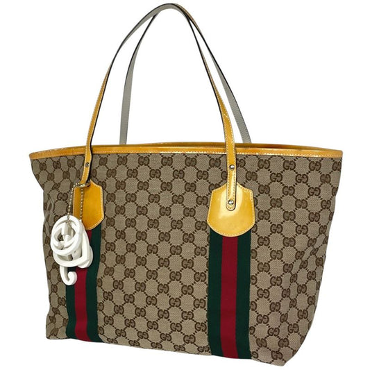Gucci GG Pattern Tote Bag Sherry Line Enamel Tote Bag GG Canvas Beige Yellow