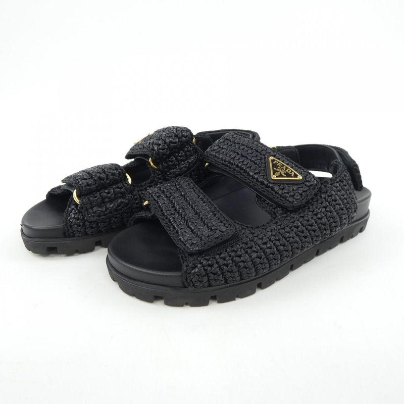 Prada Triangle Logo Crochet 1x440n Sandals
