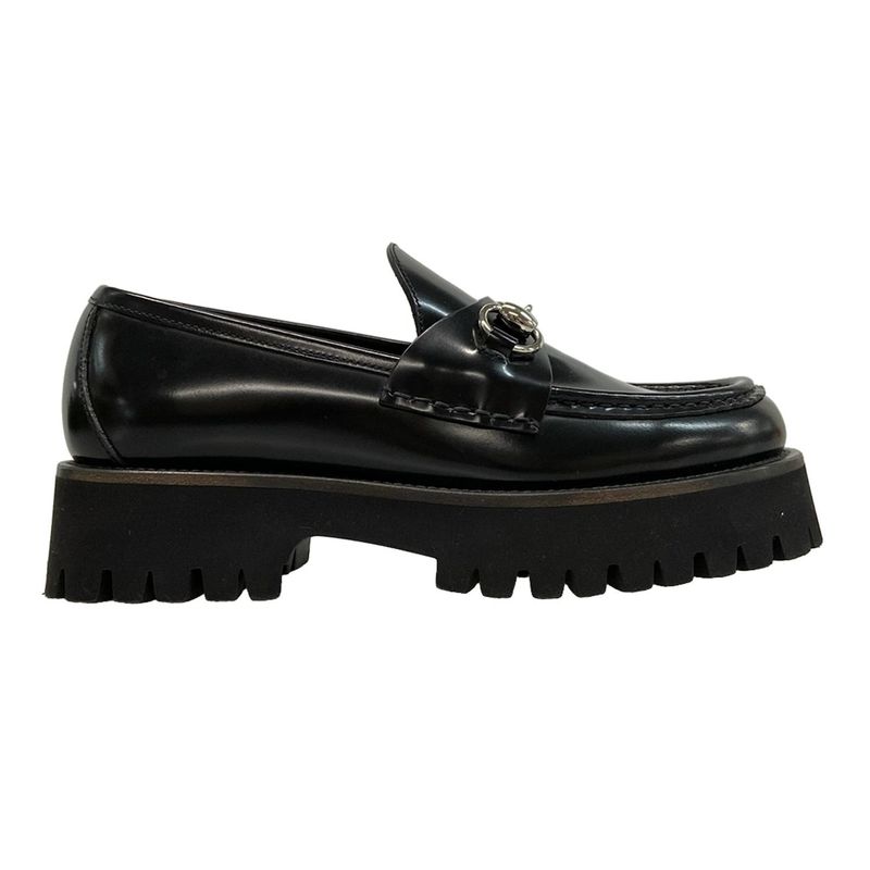 Gucci Loafers 36 Women's With Horsebit Women's Loafers 764211 Black Thick Sole