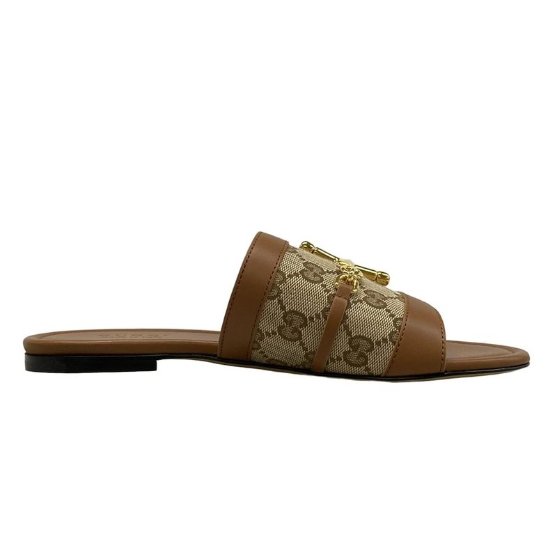 Gucci Mule 38 - 834427 Brown X Beige X Gold Horsebit Leather