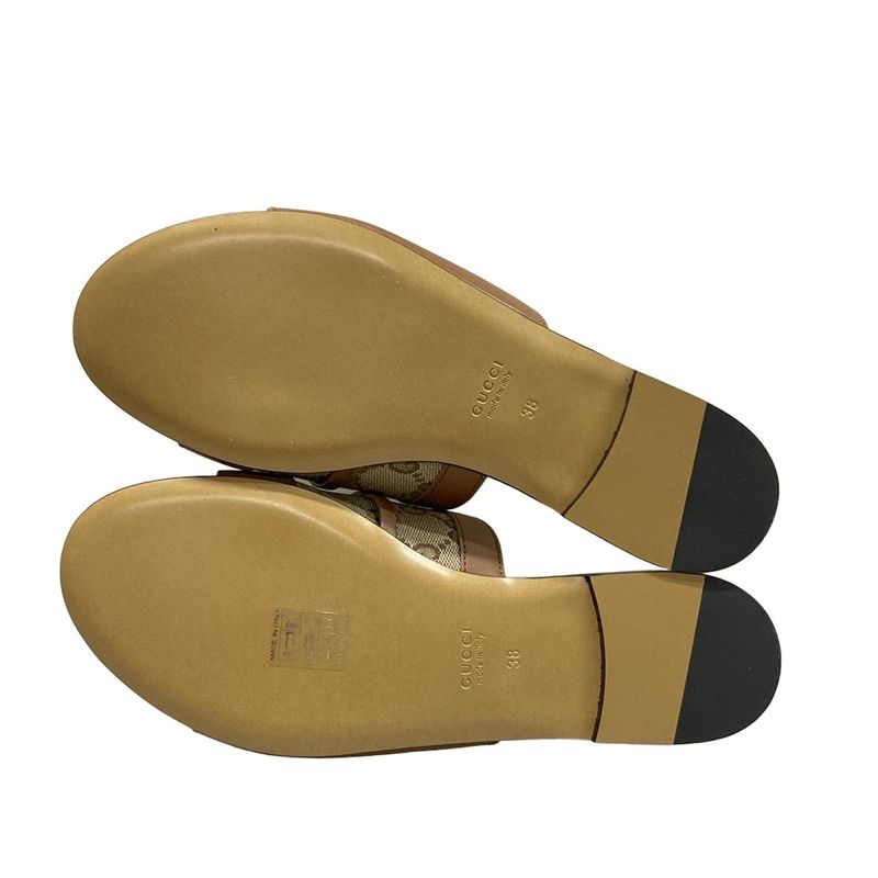 Gucci Mule 38 - 834427 Brown X Beige X Gold Horsebit Leather