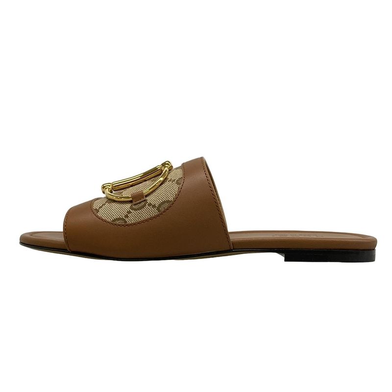 Gucci Mule 38 - 834427 Brown X Beige X Gold Horsebit Leather