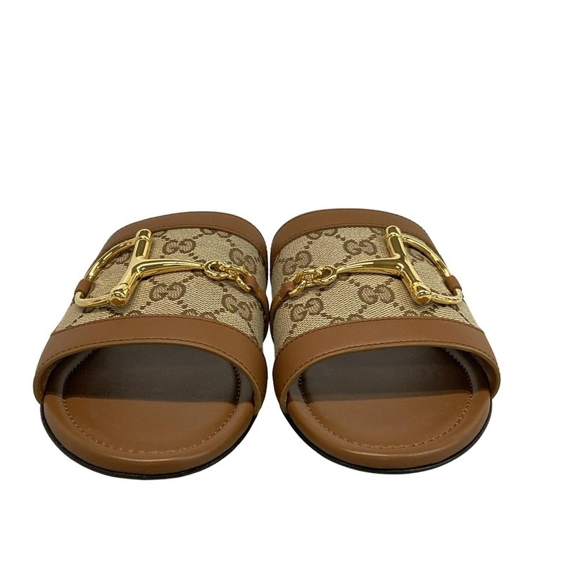 Gucci Mule 38 - 834427 Brown X Beige X Gold Horsebit Leather