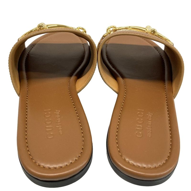 Gucci Mule 38 - 834427 Brown X Beige X Gold Horsebit Leather