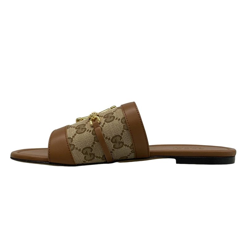 Gucci Mule 38 - 834427 Brown X Beige X Gold Horsebit Leather