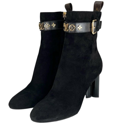 ▲louis Vuitton 2021 1a965s Silhouette Line Suede Leather Ankle Boots Black Gold