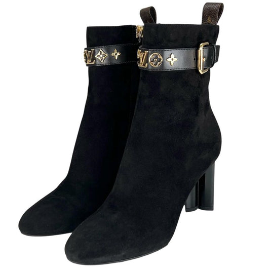 ▲louis Vuitton 2021 1a965s Silhouette Line Suede Leather Ankle Boots Black Gold