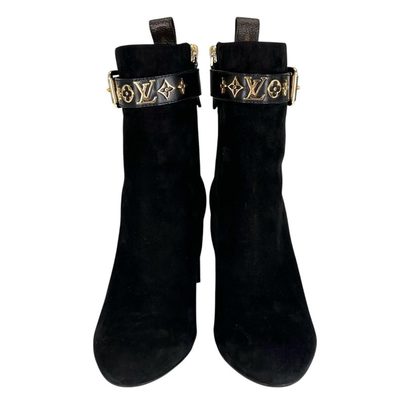 ▲louis Vuitton 2021 1a965s Silhouette Line Suede Leather Ankle Boots Black Gold