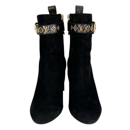 ▲louis Vuitton 2021 1a965s Silhouette Line Suede Leather Ankle Boots Black Gold