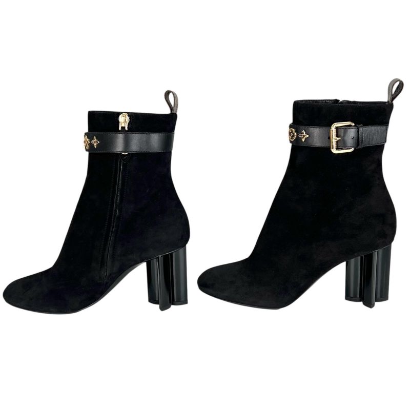 ▲louis Vuitton 2021 1a965s Silhouette Line Suede Leather Ankle Boots Black Gold