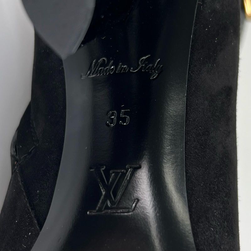 ▲louis Vuitton 2021 1a965s Silhouette Line Suede Leather Ankle Boots Black Gold