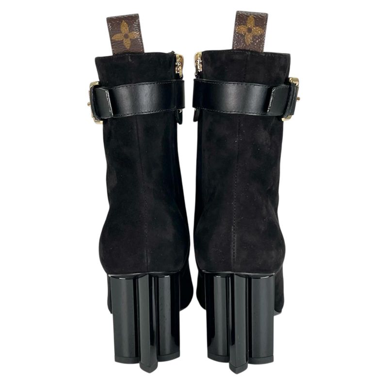 ▲louis Vuitton 2021 1a965s Silhouette Line Suede Leather Ankle Boots Black Gold