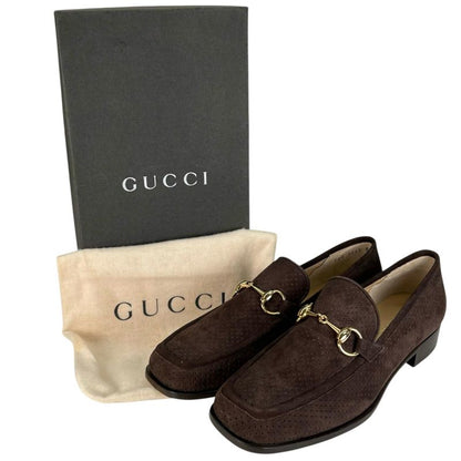 ▲gucci 100 0442 Suede Leather Horsebit Loafer Brown Gold Hardware 8 Boxes/storag