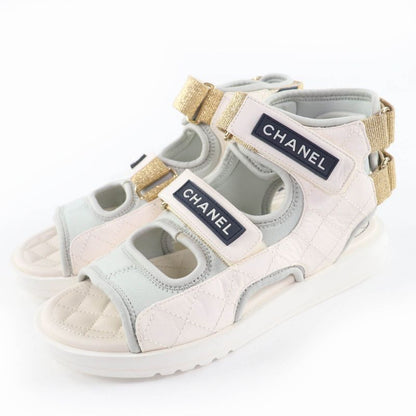 Good Item Chanel 21P G37231 Here Mark Matelasse Velcro Strap Sports Sandals