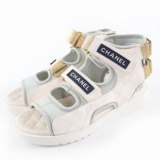 Good Item Chanel 21P G37231 Here Mark Matelasse Velcro Strap Sports Sandals