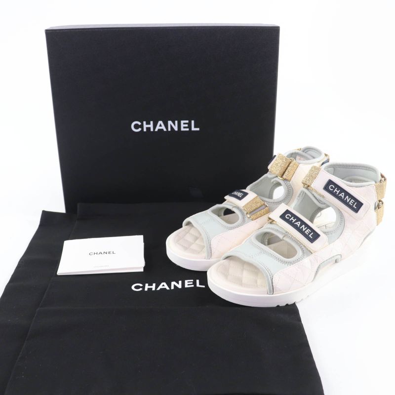 Good Item Chanel 21P G37231 Here Mark Matelasse Velcro Strap Sports Sandals