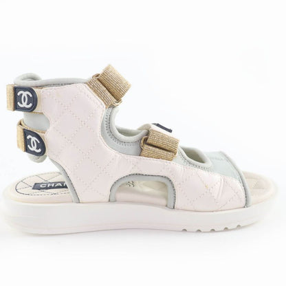 Good Item Chanel 21P G37231 Here Mark Matelasse Velcro Strap Sports Sandals
