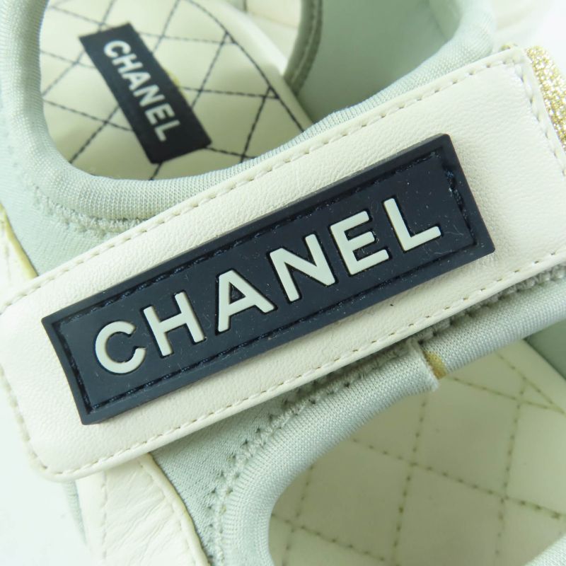 Good Item Chanel 21P G37231 Here Mark Matelasse Velcro Strap Sports Sandals