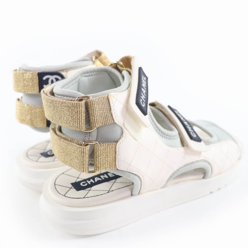 Good Item Chanel 21P G37231 Here Mark Matelasse Velcro Strap Sports Sandals