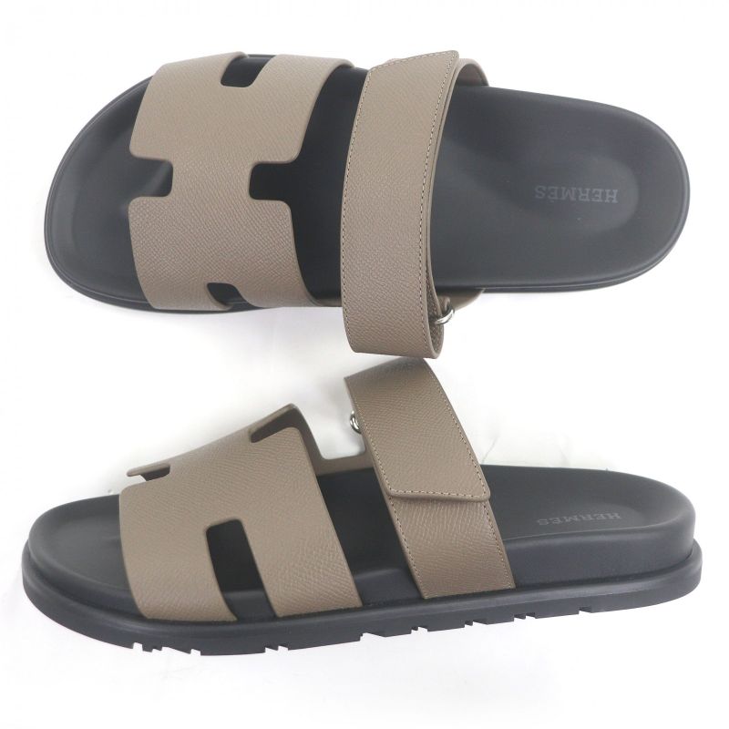 □hermes Chypre Vaux Epson H Logo Design Shower Sandals Slide Sandals Etoupe