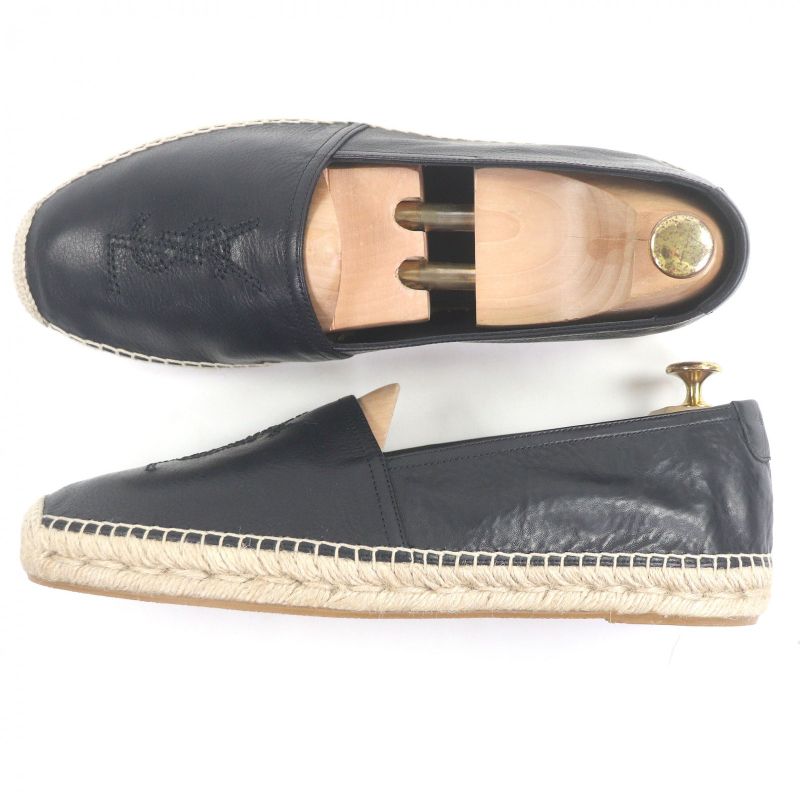 □saint Laurent Paris 509616 Leather Jute YSL Stitch Espadrilles Slip-on Flat