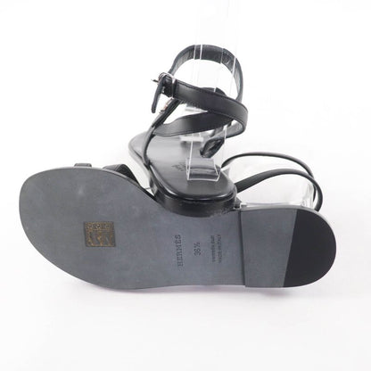 Hermes Silver Hardware Armonie H Hardware Leather Strap Sandal Black 36.5 Made in Italy Women