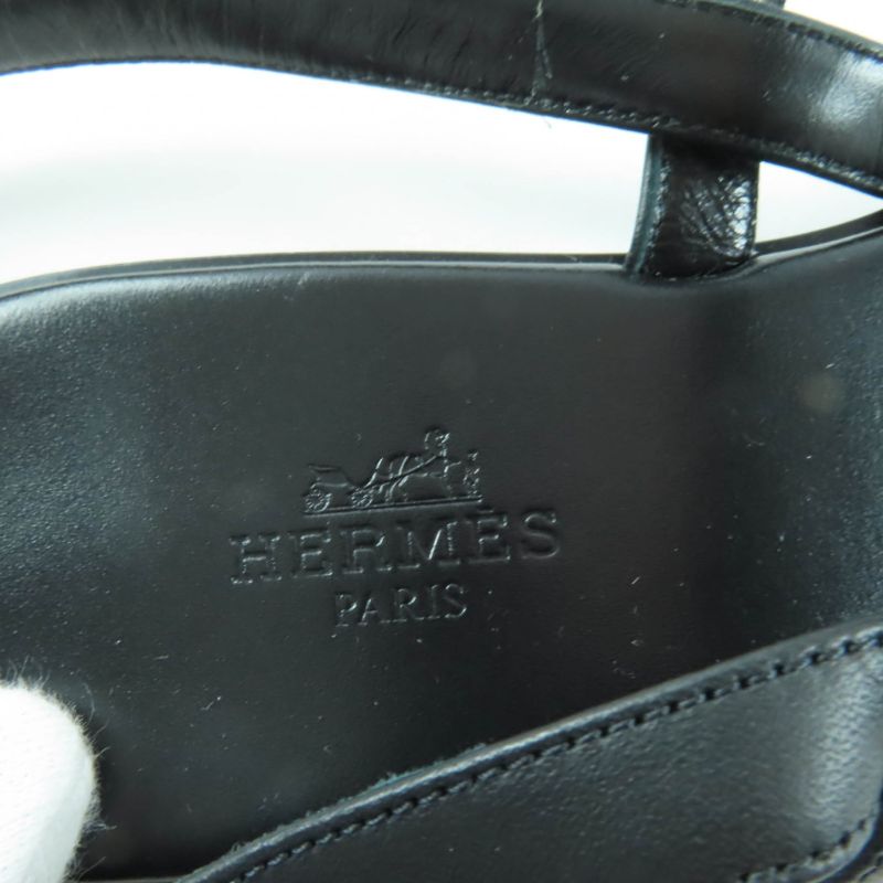Hermes Silver Hardware Armonie H Hardware Leather Strap Sandal Black 36.5 Made in Italy Women