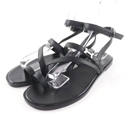 Hermes Silver Hardware Armonie H Hardware Leather Strap Sandal Black 36.5 Made in Italy Women