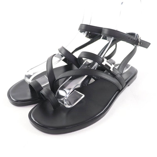 Hermes Silver Hardware Armonie H Hardware Leather Strap Sandal Black 36.5 Made in Italy Women