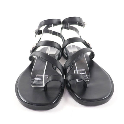 Hermes Silver Hardware Armonie H Hardware Leather Strap Sandal Black 36.5 Made in Italy Women