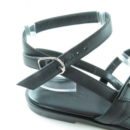 Hermes Silver Hardware Armonie H Hardware Leather Strap Sandal Black 36.5 Made in Italy Women