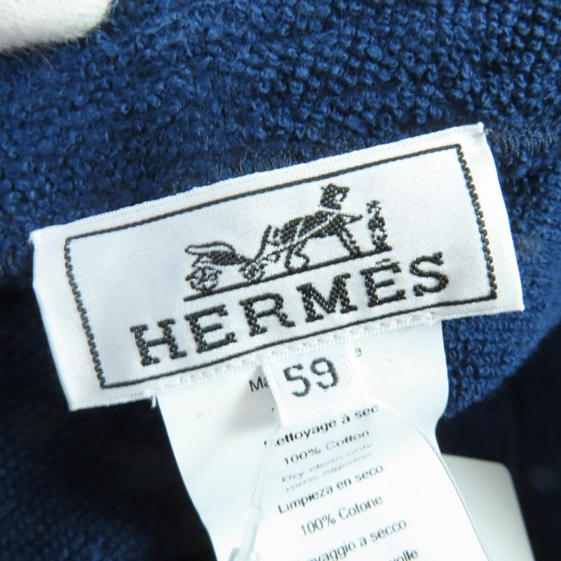 Hermes 100% Cotton H Logo Embroidery Bucket Hat Navy 59 Box And Storage Bag