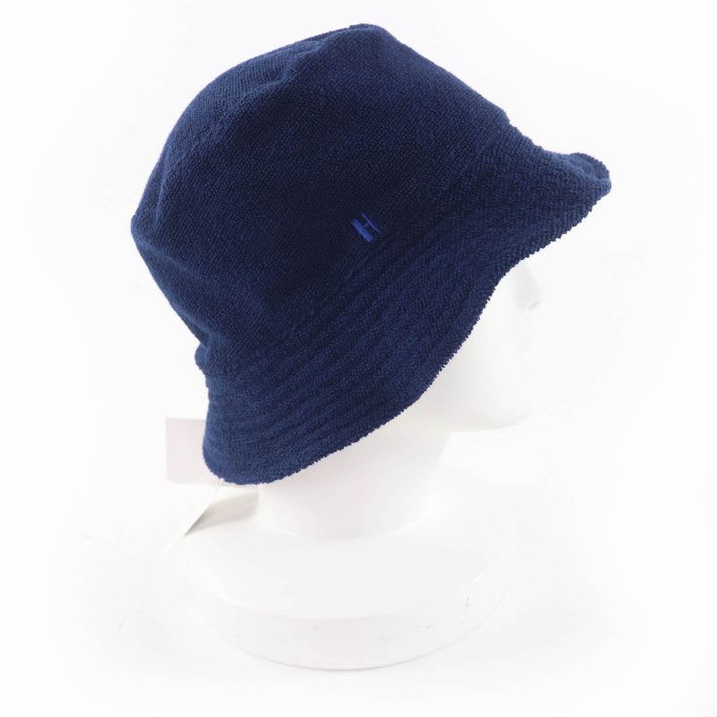 Hermes 100% Cotton H Logo Embroidery Bucket Hat Navy 59 Box And Storage Bag