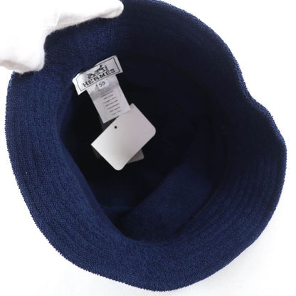 Hermes H Logo Embroidery Cotton Bucket Hat Navy