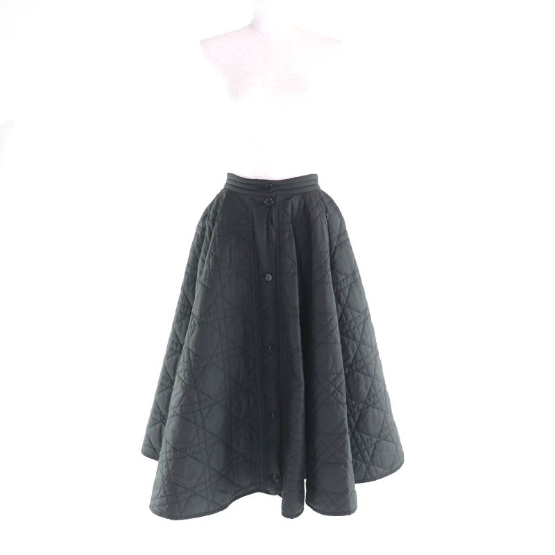 Christian Dior 157 J67 A2827 Micro Cannage Quilted Technical Midi Skirt Black 38