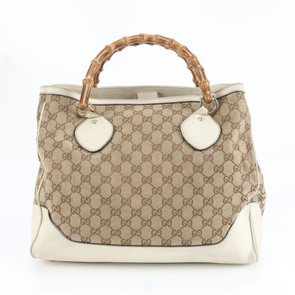 Gucci GG Canvas Bamboo Handbag 282317 Leather Tote Genuine Leather Brown