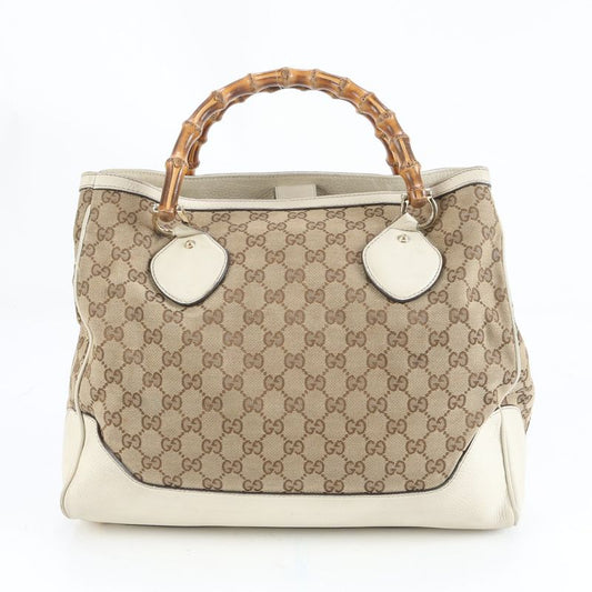 Gucci GG Canvas Bamboo Handbag 282317 Leather Tote Genuine Leather Brown