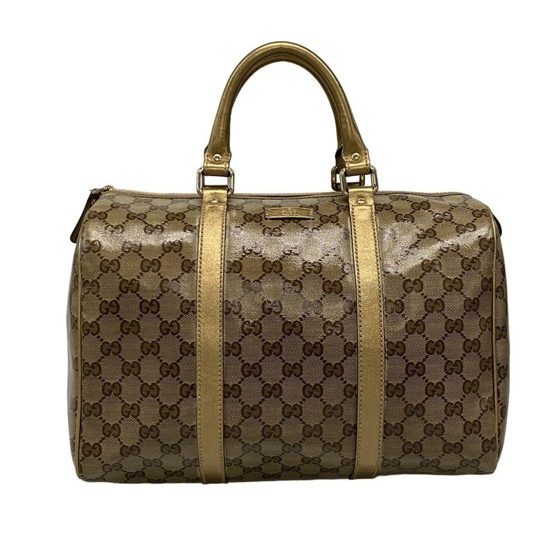 Gucci Handbag Crystal GG 193603 Gold X Dark Brown Leather