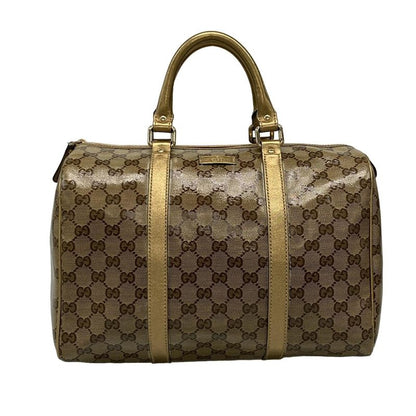 Gucci Handbag Crystal GG 193603 Gold X Dark Brown Leather